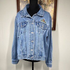 Vintage 90s Disney Pooh Tigger Denim Jacket Women's 2X Blue Embroidered